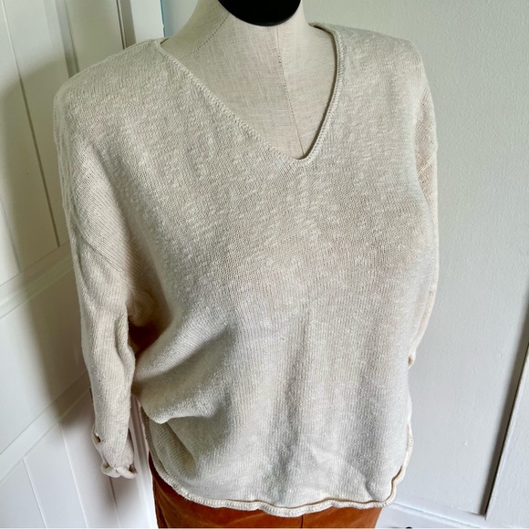 Vintage MISOLLI Cream V-Neck 100% Cotton Sweater Made in the U.S.A - Picture 2 of 8